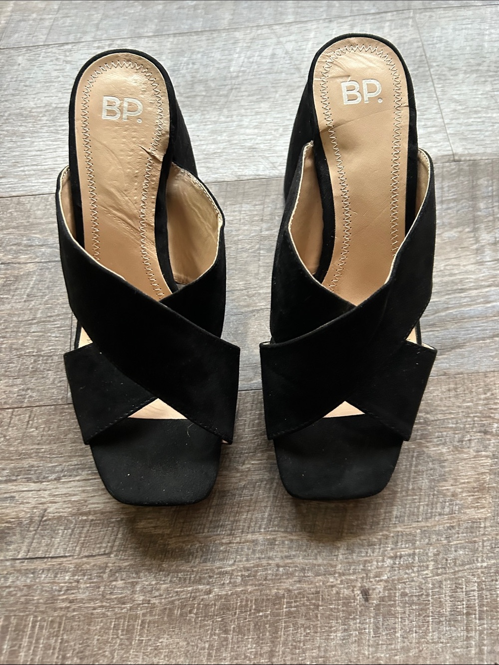 bp Black Crisscross Suede Open-Toe Slide Mules